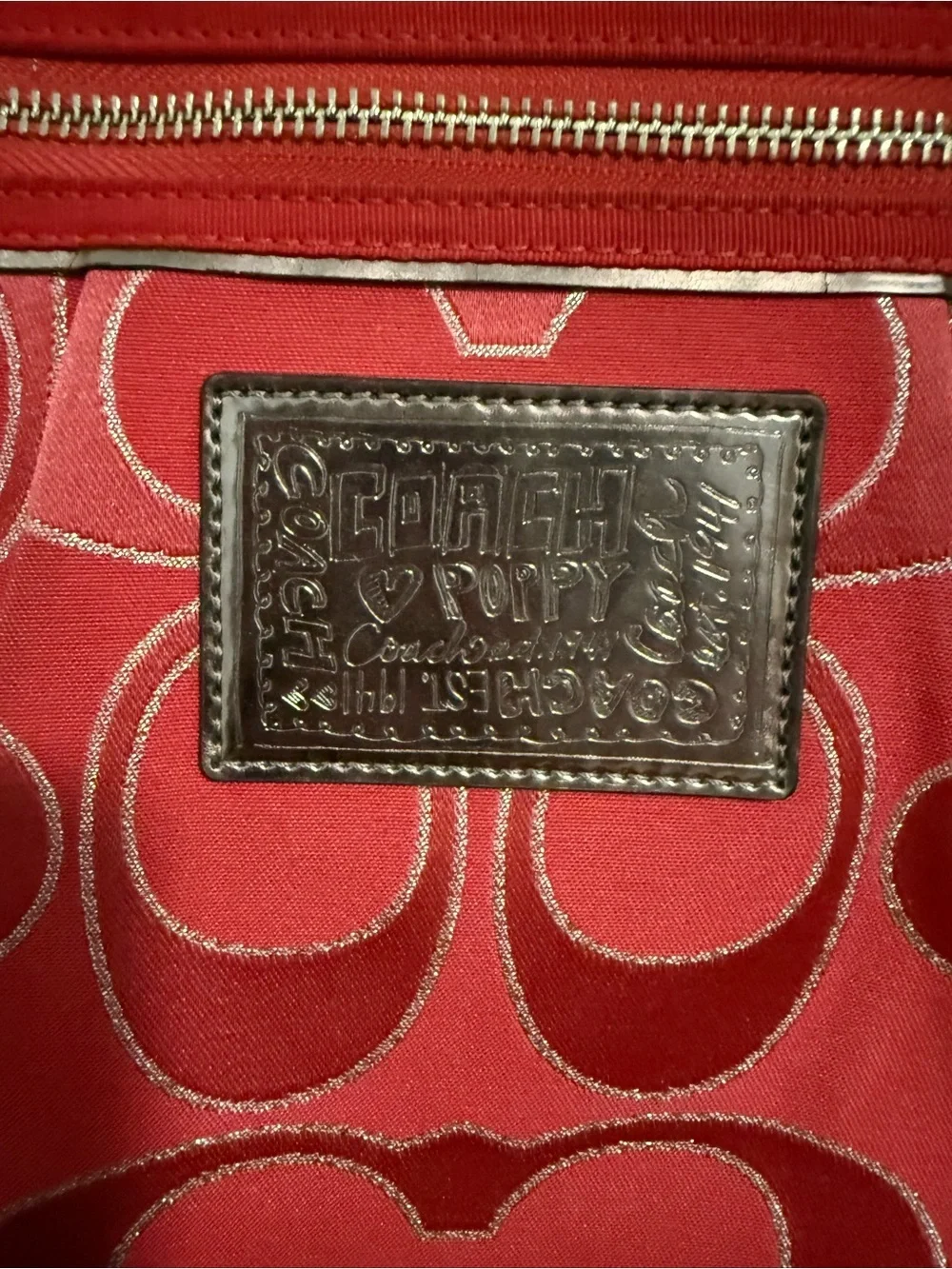 Coach Poppy Red Signature Shoulder Tote with silver tone Hardware!